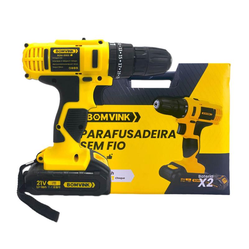 Parafusadeira Furadeira Bateria 1300mah 21v Recarregável Rpm